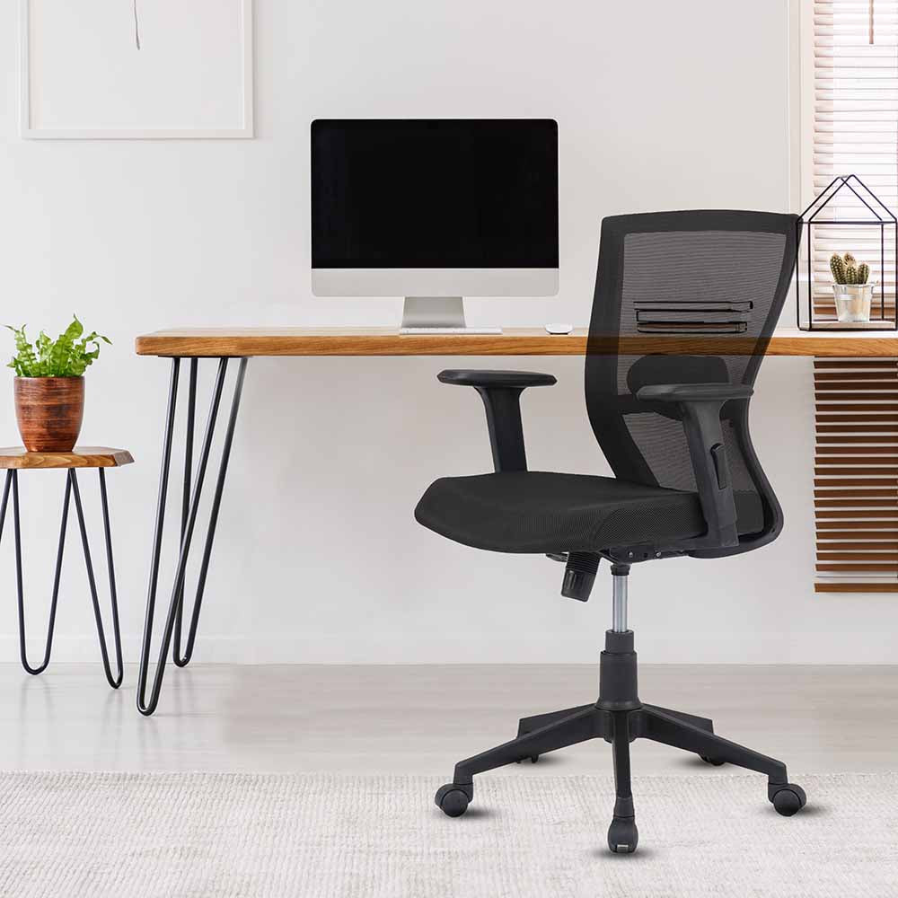 Hexon Office Chair Mesh Mid Back with Adjustable Armrest - Angled Side View