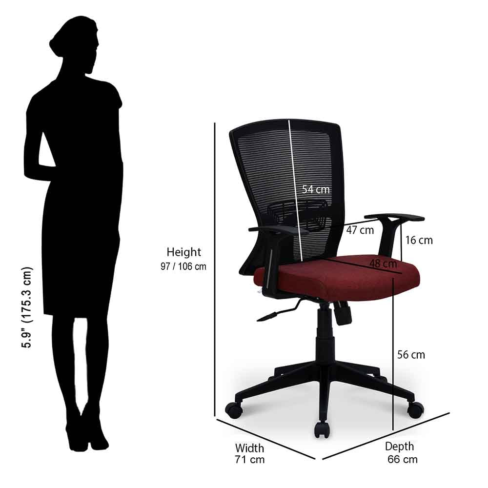 Victory Office Chair Mesh Mid Back - Dimensions in cm