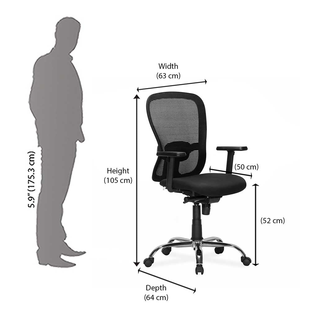 Alba Office Chair Chrome Base Mid Back with CTS - Measurement Details